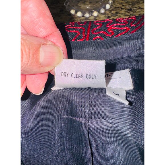 Allison W 100% Silk Jacket Jacquard Red Black Geometric Open Blazer Office City - Picture 6 of 11